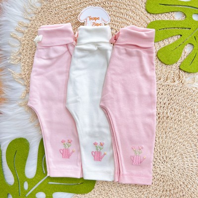 Kit 3 Calças - Regador com Flores - Rosa, Off White e Rose